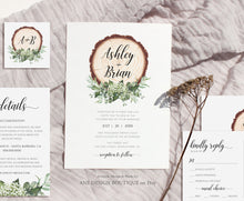 Load image into Gallery viewer, Rustic Greenery Wedding Invitation Set Printable Template, Boho Eucalyptus Baby's Breath, Wood Country Barn, 100% Editable, Download DIY 018