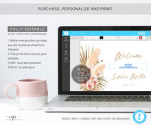 Load image into Gallery viewer, Boho Pampas Grass Bridal Shower Welcome Sign Template, Modern Tropical Beach, Editable Horizontal Shower Printable Poster Sign, Download 017