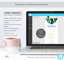 Load image into Gallery viewer, Tropical Monstera Wedding Program Template, Printable Order of Service, Destination Beach Wedding, Monstera Leaf, 100% Editable Download 003