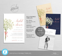 Load image into Gallery viewer, Gypsophila Rustic Bridal Shower by Mail Invitation Template, Baby's Breath Virtual Shower Invite, Editable, Printable, Instant Download 018