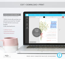 Load image into Gallery viewer, Gypsophila Rustic Bridal Shower by Mail Invitation Template, Baby's Breath Virtual Shower Invite, Editable, Printable, Instant Download 018