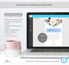 Load image into Gallery viewer, Mauve Roses Thank You Letter Template, Rustic Wedding Menu Thank You Napkin Note, Printable In Lieu of Favor, Editable 4x6in, Download, 007