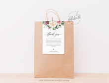 Load image into Gallery viewer, Mauve Roses Thank You Letter Template, Rustic Wedding Menu Thank You Napkin Note, Printable In Lieu of Favor, Editable 4x6in, Download, 007