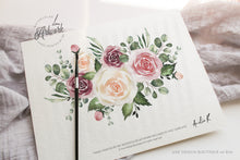 Load image into Gallery viewer, Mauve Roses Thank You Letter Template, Rustic Wedding Menu Thank You Napkin Note, Printable In Lieu of Favor, Editable 4x6in, Download, 007
