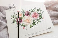 Load image into Gallery viewer, Mauve Roses Thank You Letter Template, Rustic Wedding Menu Thank You Napkin Note, Printable In Lieu of Favor, Editable 4x6in, Download, 007