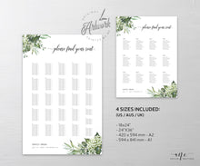 Load image into Gallery viewer, Rustic Greenery Seating Chart Template, Unique Elegant Eucalyptus Wedding Sign Table Plan, Country Barn, Editable Printable DIY Download 018