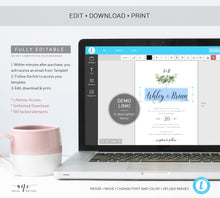 Load image into Gallery viewer, Greenery Monogram Wedding Invitation Set Template, Eucalyptus, Baby's Breath, Rustic Country Barn Boho, 100% Editable Printable Download 018