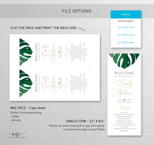 Load image into Gallery viewer, Tropical Monstera Wedding Program Template, Printable Order of Service, Destination Beach Wedding, Monstera Leaf, 100% Editable Download 003