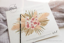 Load image into Gallery viewer, Pampas Grass Floral Printable Wedding Program Template, Editable Order of Service, Boho Wooden Arch, Dried Grass Palm Mauve Blush Roses, 017