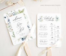 Load image into Gallery viewer, Dusty Blue Wedding Stationery BUNDLE Template, Pastel Boho Invitation Set, Periwinkle Wildflowers Printable Wedding Signs DIY, Editable 026
