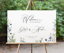 Load image into Gallery viewer, Dusty Blue Wedding Stationery BUNDLE Template, Pastel Boho Invitation Set, Periwinkle Wildflowers Printable Wedding Signs DIY, Editable 026