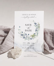 Load image into Gallery viewer, Dusty Blue Wedding Stationery BUNDLE Template, Pastel Boho Invitation Set, Periwinkle Wildflowers Printable Wedding Signs DIY, Editable 026