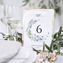 Load image into Gallery viewer, Dusty Blue Wedding Stationery BUNDLE Template, Pastel Boho Invitation Set, Periwinkle Wildflowers Printable Wedding Signs DIY, Editable 026