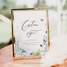Load image into Gallery viewer, Dusty Blue Wedding Stationery BUNDLE Template, Pastel Boho Invitation Set, Periwinkle Wildflowers Printable Wedding Signs DIY, Editable 026