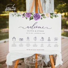 Load image into Gallery viewer, Floral Purple Wedding BUNDLE Template, Very Peri Color of 2022, Printable Lavender Wedding Invitation Suite, Editable Wedding Signage 034