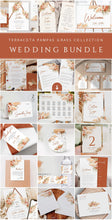 Load image into Gallery viewer, Pampas Grass Terracotta Wedding Invitation BUNDLE Template, Dried Palm Beach, Printable Tropical Invitation Set, Editable Wedding Signs 017b