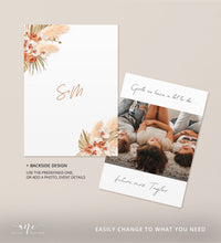Load image into Gallery viewer, Terracotta Boho Arch Pampas Grass Save The Date Template, Tropical Bohemian Dried Palm Leaf Wedding Date Announcement Card, Printable 017b