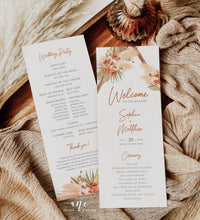 Load image into Gallery viewer, Pampas Grass Terracotta Wedding Invitation BUNDLE Template, Dried Palm Beach, Printable Tropical Invitation Set, Editable Wedding Signs 017b
