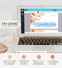 Load image into Gallery viewer, Pampas Grass Terracotta Wedding Invitation BUNDLE Template, Dried Palm Beach, Printable Tropical Invitation Set, Editable Wedding Signs 017b