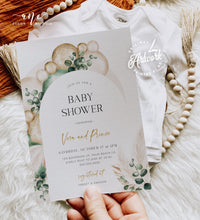 Load image into Gallery viewer, Sage Boho Arch Baby Shower Invitation Set Printable Template, Editable Diaper Raffle, Books Card, Pampas Muted Gender Neutral, Download 035