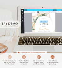 Load image into Gallery viewer, Sage Boho Arch Baby Shower Invitation Set Printable Template, Editable Diaper Raffle, Books Card, Pampas Muted Gender Neutral, Download 035