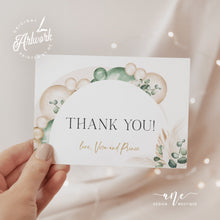 Load image into Gallery viewer, Boho Arched Sage Green Thank You Card Template, Editable Flat Folded Note Card, Wedding Shower Printable, In Lieu of Favor Download DIY 035