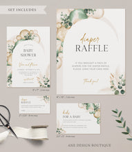 Load image into Gallery viewer, Sage Boho Arch Baby Shower Invitation Set Printable Template, Editable Diaper Raffle, Books Card, Pampas Muted Gender Neutral, Download 035