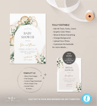 Load image into Gallery viewer, Sage Boho Arch Baby Shower Invitation Set Printable Template, Editable Diaper Raffle, Books Card, Pampas Muted Gender Neutral, Download 035