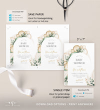 Load image into Gallery viewer, Sage Boho Arch Baby Shower Invitation Set Printable Template, Editable Diaper Raffle, Books Card, Pampas Muted Gender Neutral, Download 035