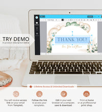 Load image into Gallery viewer, Boho Arched Sage Green Thank You Card Template, Editable Flat Folded Note Card, Wedding Shower Printable, In Lieu of Favor Download DIY 035