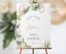 Load image into Gallery viewer, Sage Green Baby Shower Welcome Sign Template, Gender Neutral Editable Poster Sign DIY, Muted Boho Pampas Balloon Arch, Digital Download 035