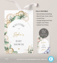 Load image into Gallery viewer, Sage Green Baby Shower Welcome Sign Template, Gender Neutral Editable Poster Sign DIY, Muted Boho Pampas Balloon Arch, Digital Download 035
