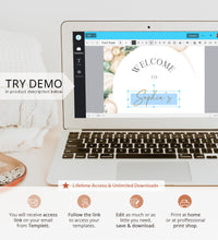 Load image into Gallery viewer, Sage Green Baby Shower Welcome Sign Template, Gender Neutral Editable Poster Sign DIY, Muted Boho Pampas Balloon Arch, Digital Download 035