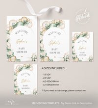 Load image into Gallery viewer, Sage Green Baby Shower Welcome Sign Template, Gender Neutral Editable Poster Sign DIY, Muted Boho Pampas Balloon Arch, Digital Download 035