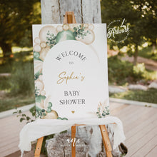Load image into Gallery viewer, Sage Green Baby Shower Welcome Sign Template, Gender Neutral Editable Poster Sign DIY, Muted Boho Pampas Balloon Arch, Digital Download 035