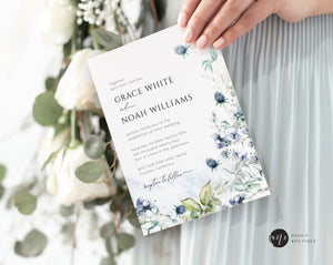 Elegant Blue Floral Winter Wedding Invitation