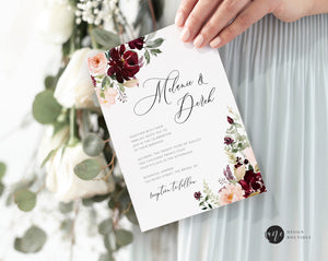 Burgundy Wedding Invitation Set Template, Printable Rustic Merlot Marsala Greenery Suit, Maroon Berry invite, 100% Editable Download 025