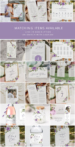 Rustic Floral Wedding Sign Template, Eucalyptus Lavender Purple Roses Editable Table Sign, Printable Custom Wedding Signs, 5x7 8x10, DIY 034