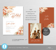 Load image into Gallery viewer, Terracotta Pampas Grass Bridal Shower Invitation Template, Editable Minimalist Boho Invite, Desert, Earthy, 5x7, 4x6, Printable Download 017
