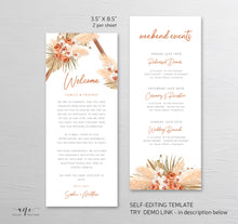 Load image into Gallery viewer, Terracotta Pampas Grass Welcome Letter Itinerary Template, Boho Order of Events Editable Welcome Bag Weekend Schedule Printable Download 017
