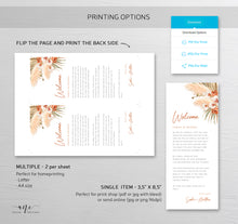 Load image into Gallery viewer, Terracotta Pampas Grass Welcome Letter Itinerary Template, Boho Event Timeline Editable Welcome Bag Weekend Schedule, Printable, Download 017
