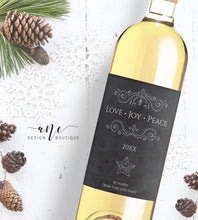 Load image into Gallery viewer, Holiday Christmas Wine Label Template - Editable Text In PDF - Personalized Christmas Wine Bottle Labels / Love Joy Peace - Card Alternative
