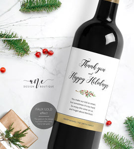 Holiday Christmas Wine Label - Editable PDF Template - Printable Christmas Wine Bottle Tags / Teacher Gift - Christmas Card Alternative