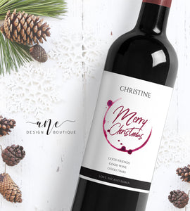 Printable Christmas Wine Label Template - Editable PDF - Personalized Christmas Wine Bottle Labels / Merry Christmas - Printable For Friends
