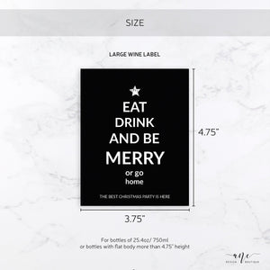 Holiday Christmas Wine Label - Editable PDF Template - Personalized Christmas Wine Bottle Labels / Edit All Text - Eat Drink And Be Merry