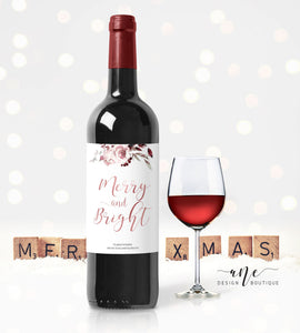 Christmas Wine Label Template - Editable PDF Printable - Personalized Christmas Wine Bottle Labels / Rose Gold - Christmas Card Alternative