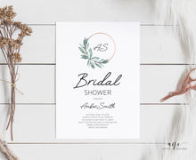 Load image into Gallery viewer, Initials Greenery Hoop Bridal Shower Invitation Template, Eucalyptus Boho Ring Wedding Shower, 100% Editable, Printable Instant Download 004
