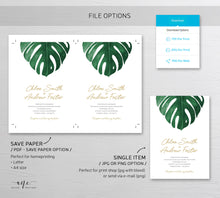 Load image into Gallery viewer, Tropical Wedding Invitation Suite Template, Monstera Palm Leaf Watercolor, Beach Wedding Invite, 100% Editable, Printable, Download 003
