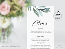 Load image into Gallery viewer, Eucalyptus Wedding Menu Program Template, Greenery Printable Dinner Menu Bridal Shower, Unique Original Artwork, 100% Editable, Download 004
