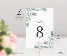 Load image into Gallery viewer, Eucalyptus Table Number Card Template, Greenery Wedding Bridal Table Card 4x6 5x7, Watercolor Artwork, 100% Editable, Printable Download 004
